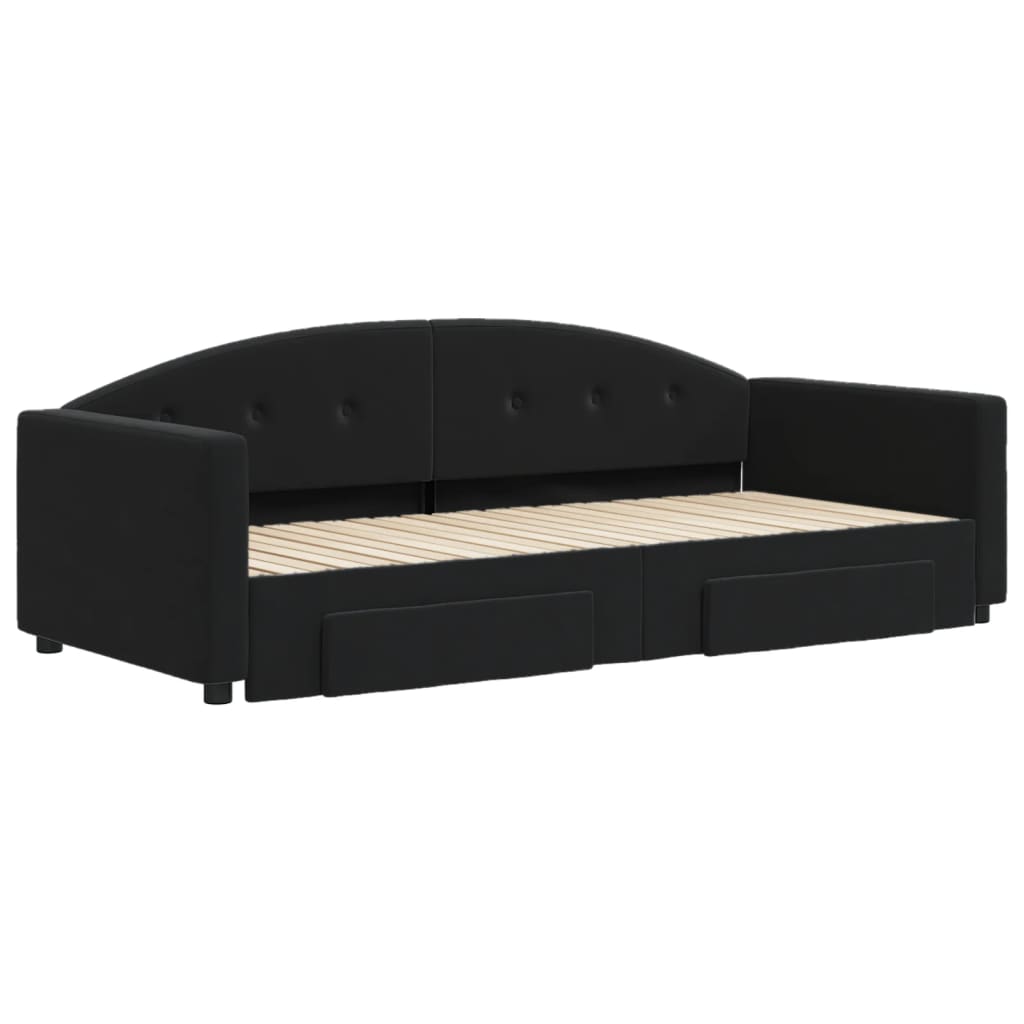 vidaXL Pat de zi cu extensie și sertare, negru, 90x200 cm, catifea vidaXL Pat de zi cu extensie și sertare, negru, 90x200 cm, catifea