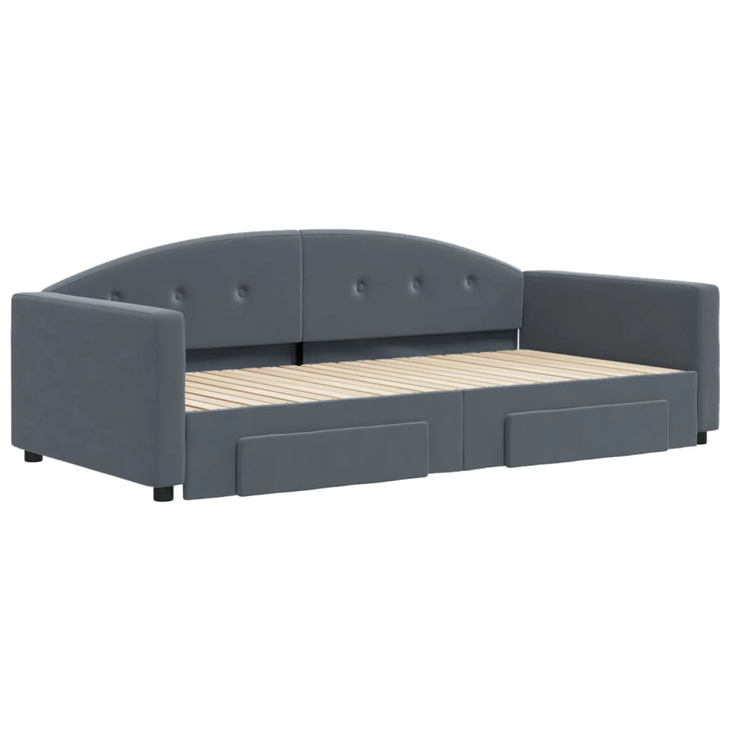 vidaXL Pat de zi cu extensie și sertare gri închis 100x200cm catifea vidaXL Pat de zi cu extensie și sertare gri închis 100x200cm catifea