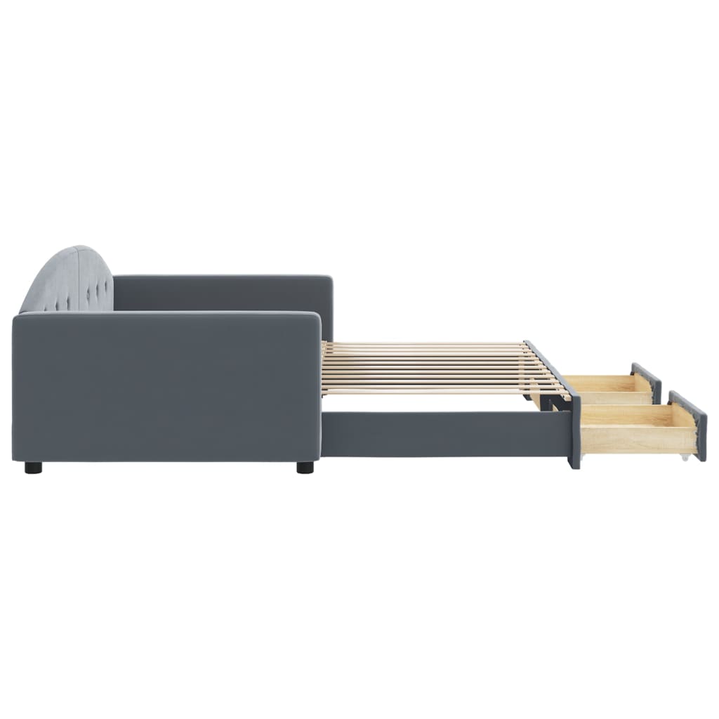 vidaXL Pat de zi cu extensie și sertare gri închis 100x200cm catifea vidaXL Pat de zi cu extensie și sertare gri închis 100x200cm catifea