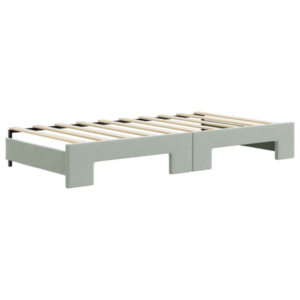 vidaXL Pat de zi cu extensie și sertare, gri deschis 90x190 cm catifea
