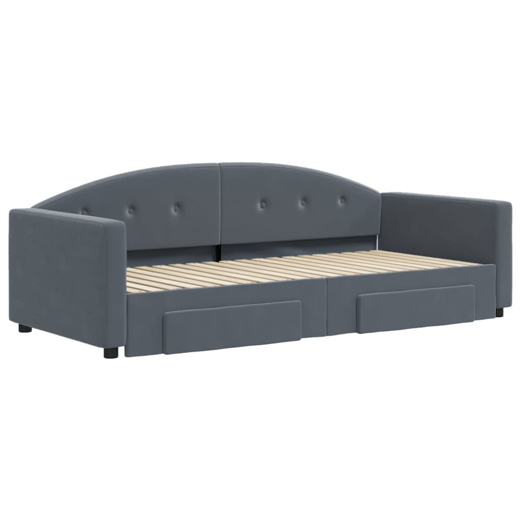 vidaXL Pat de zi cu extensie și sertare, gri închis, 90x190cm catifea