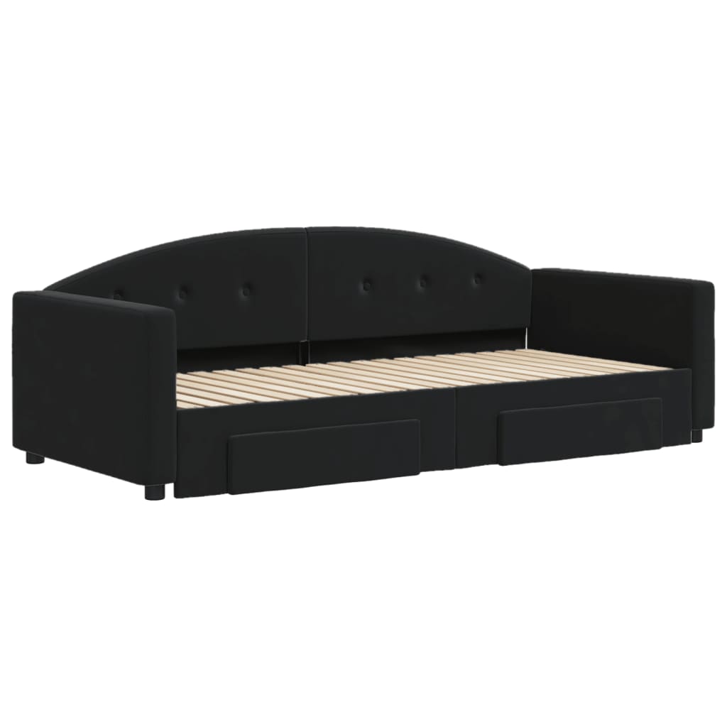 vidaXL Pat de zi cu extensie și sertare, negru, 90x190 cm, catifea vidaXL Pat de zi cu extensie și sertare, negru, 90x190 cm, catifea
