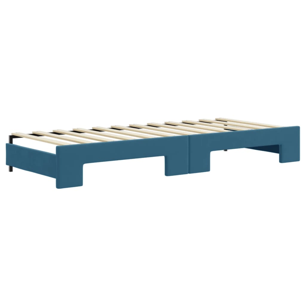 vidaXL Pat de zi cu extensie și sertare, albastru, 80x200 cm, catifea vidaXL Pat de zi cu extensie și sertare, albastru, 80x200 cm, catifea