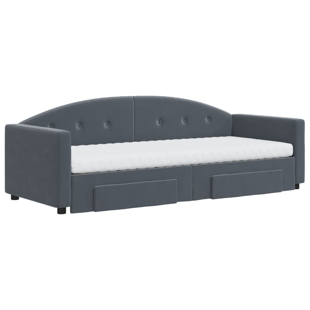 vidaXL Pat de zi cu extensie și sertare gri închis 80x200 cm catifea vidaXL Pat de zi cu extensie și sertare gri închis 80x200 cm catifea