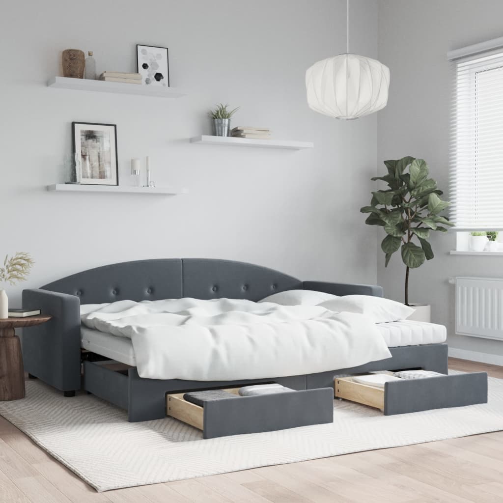 vidaXL Pat de zi cu extensie și sertare gri închis 80x200 cm catifea vidaXL Pat de zi cu extensie și sertare gri închis 80x200 cm catifea