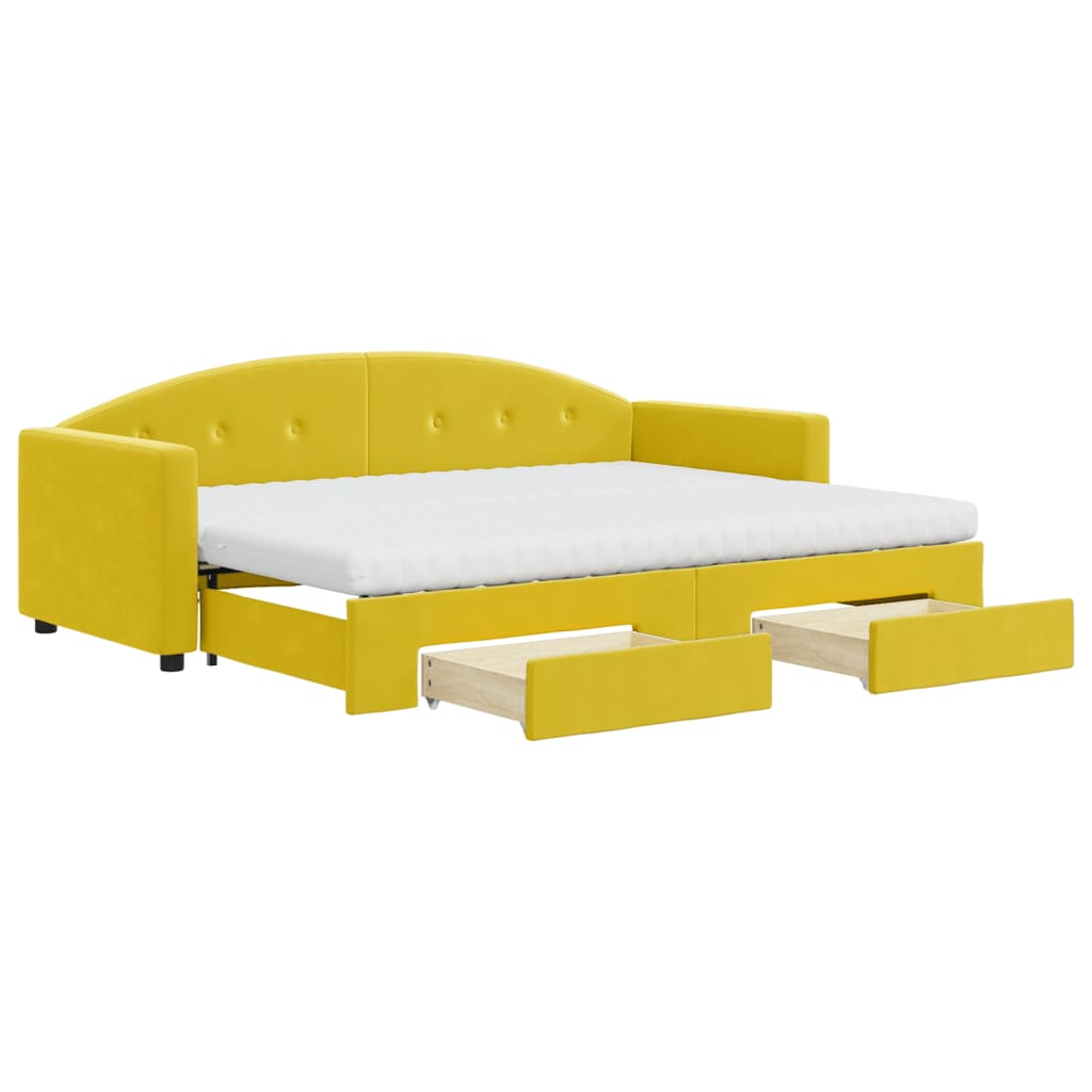 vidaXL Pat de zi cu extensie și sertare, galben, 80x200 cm, catifea vidaXL Pat de zi cu extensie și sertare, galben, 80x200 cm, catifea