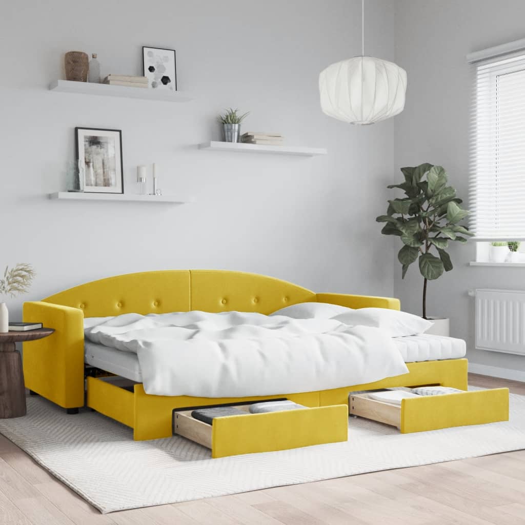 vidaXL Pat de zi cu extensie și sertare, galben, 80x200 cm, catifea vidaXL Pat de zi cu extensie și sertare, galben, 80x200 cm, catifea