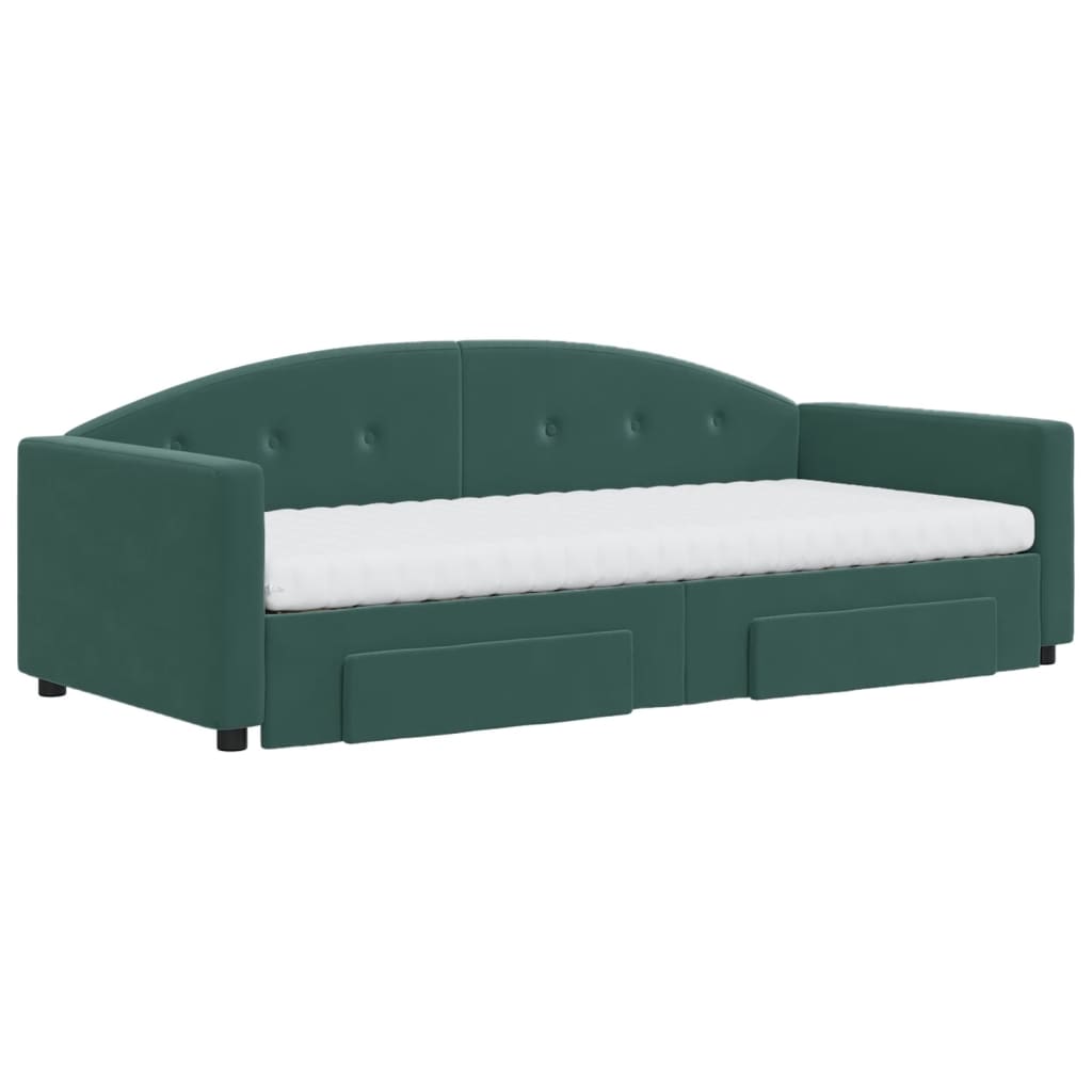 vidaXL Pat de zi cu extensie și sertare verde închis 90x200 cm catifea