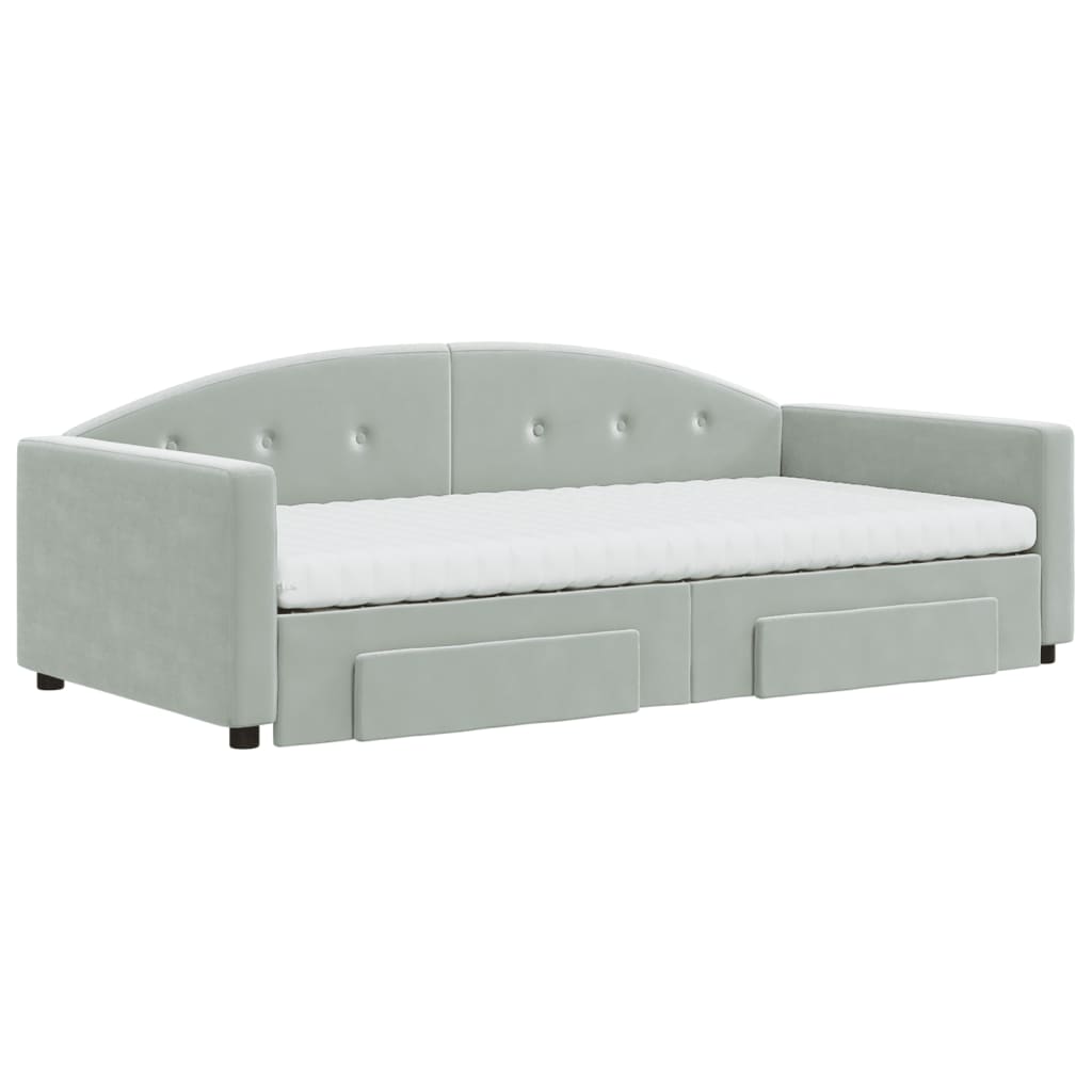 vidaXL Pat de zi cu extensie și sertare gri deschis 100x200 cm catifea vidaXL Pat de zi cu extensie și sertare gri deschis 100x200 cm catifea