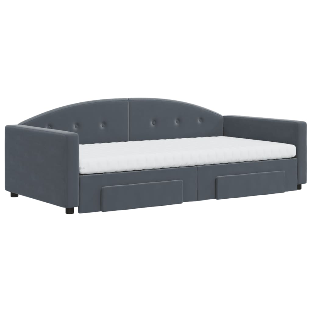 vidaXL Pat de zi cu extensie și sertare gri închis 100x200cm catifea