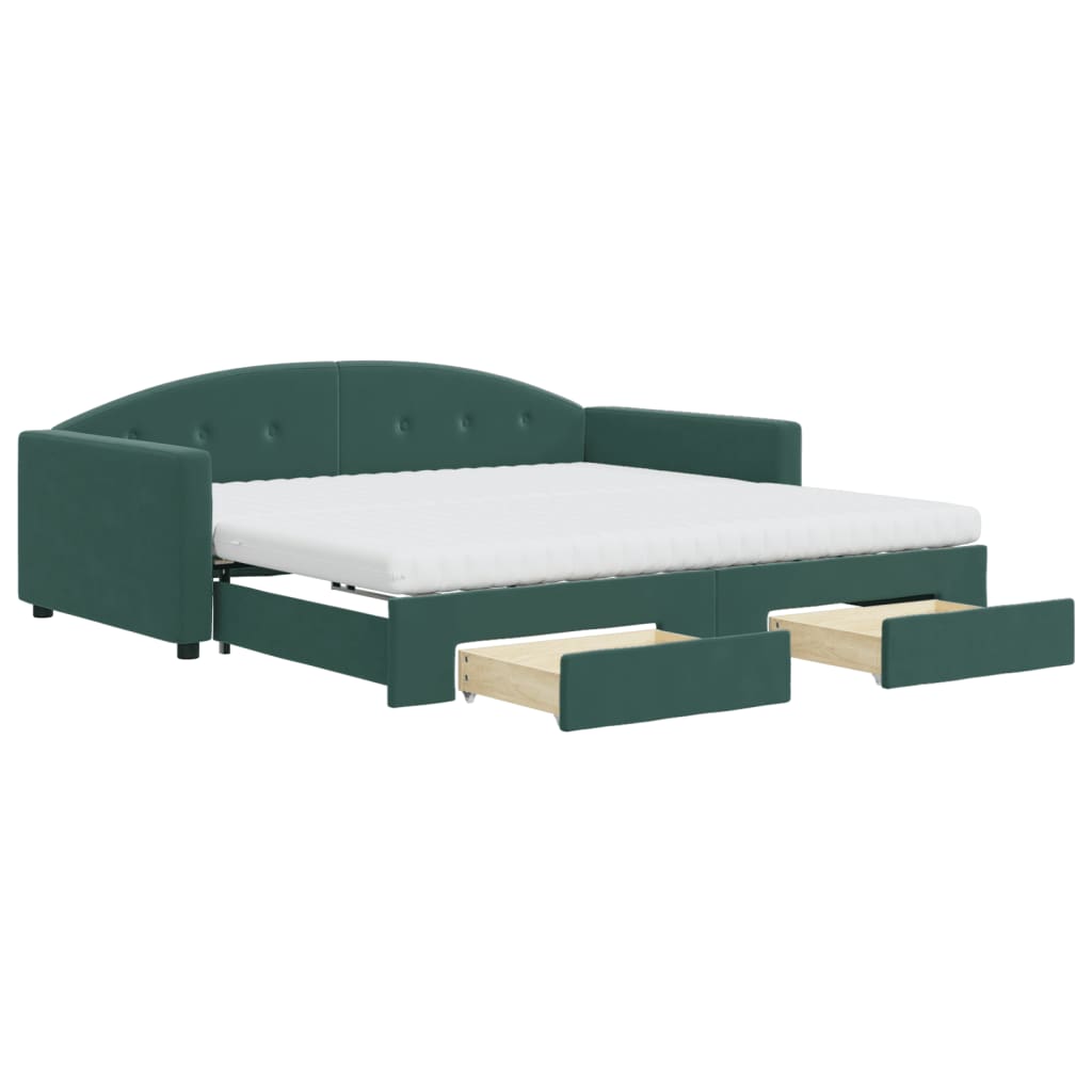vidaXL Pat de zi cu extensie și sertare verde închis 100x200cm catifea