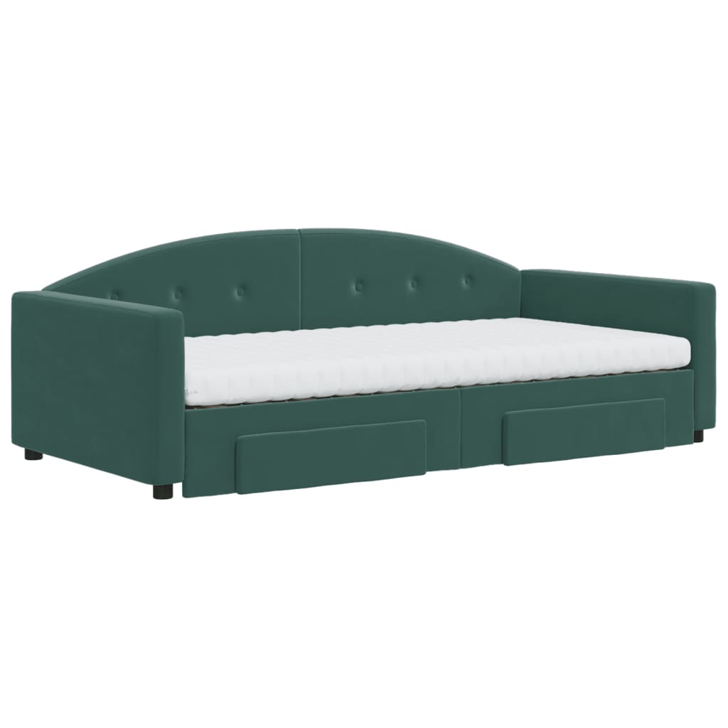 vidaXL Pat de zi cu extensie și sertare verde închis 100x200cm catifea
