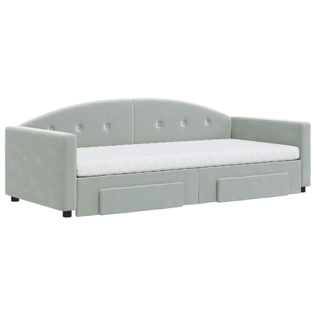 vidaXL Pat de zi cu extensie și sertare, gri deschis 90x190 cm catifea