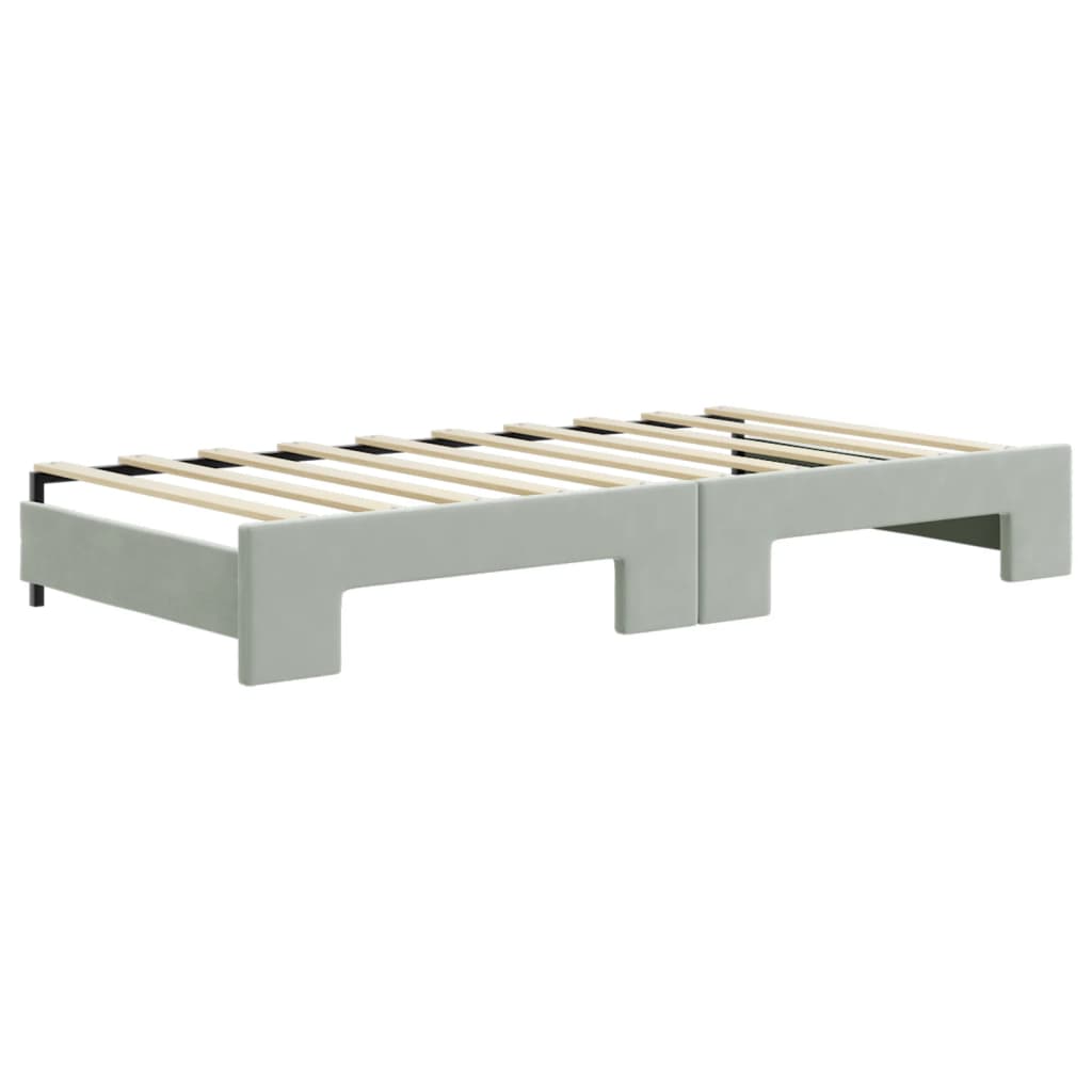 vidaXL Pat de zi cu extensie și sertare, gri deschis 90x190 cm catifea