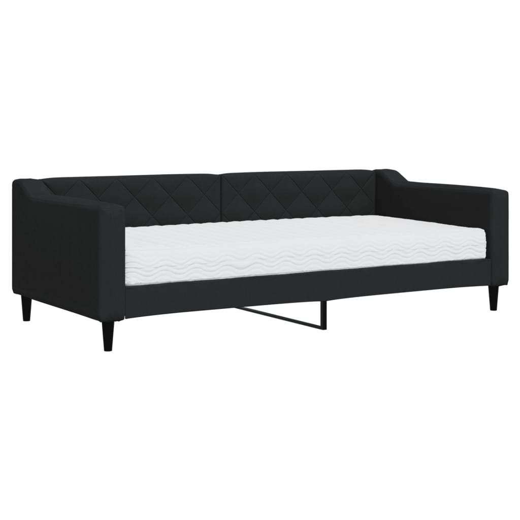 vidaXL Pat de zi cu saltea, negru, 90x200 cm, textil