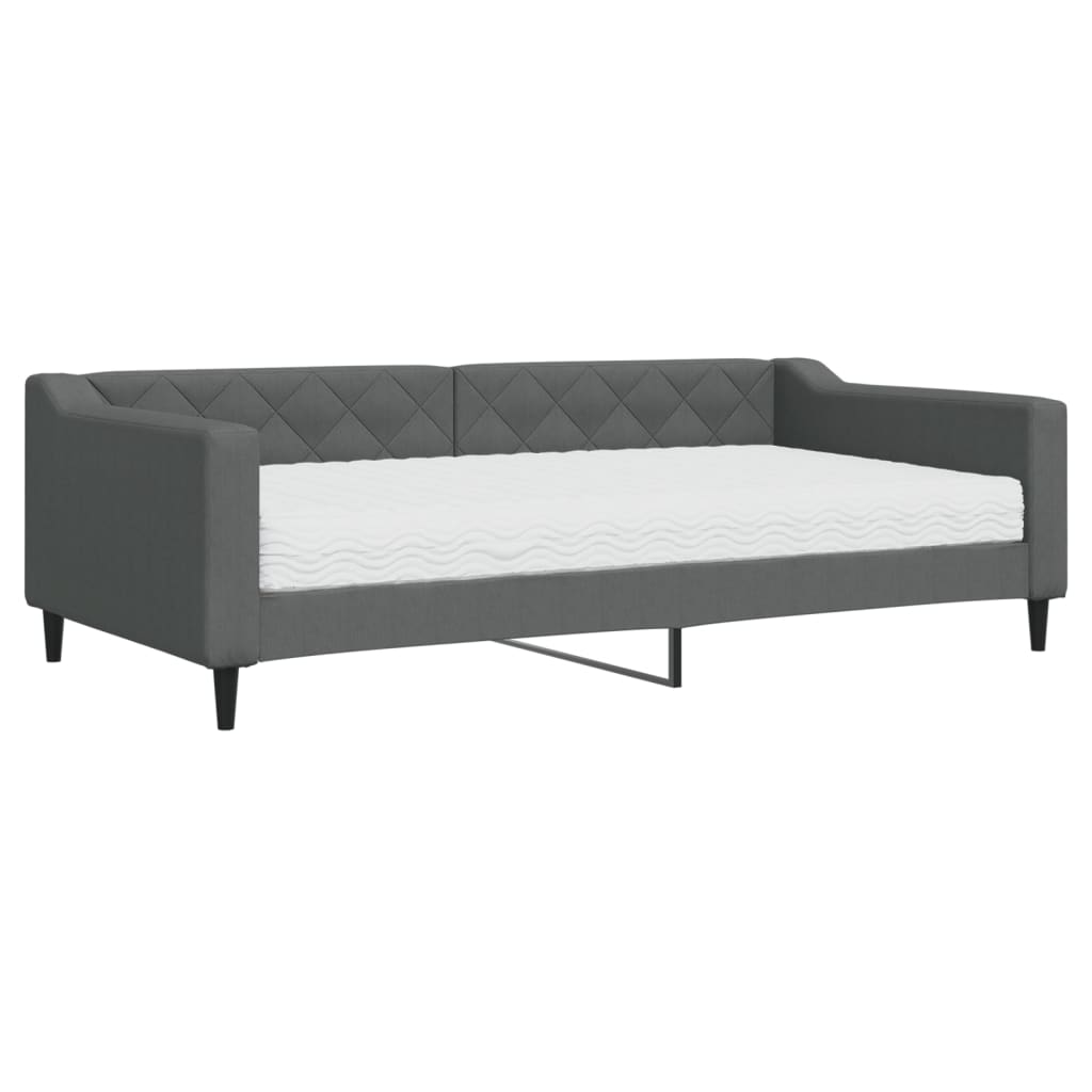 vidaXL Pat de zi cu saltea, gri închis, 100x200 cm, textil