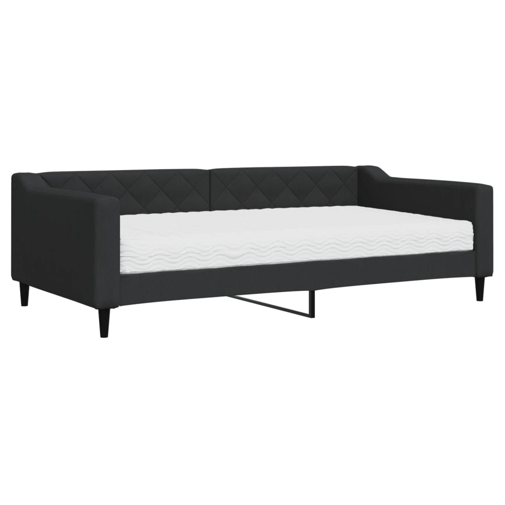vidaXL Pat de zi cu saltea, negru, 100x200 cm, textil