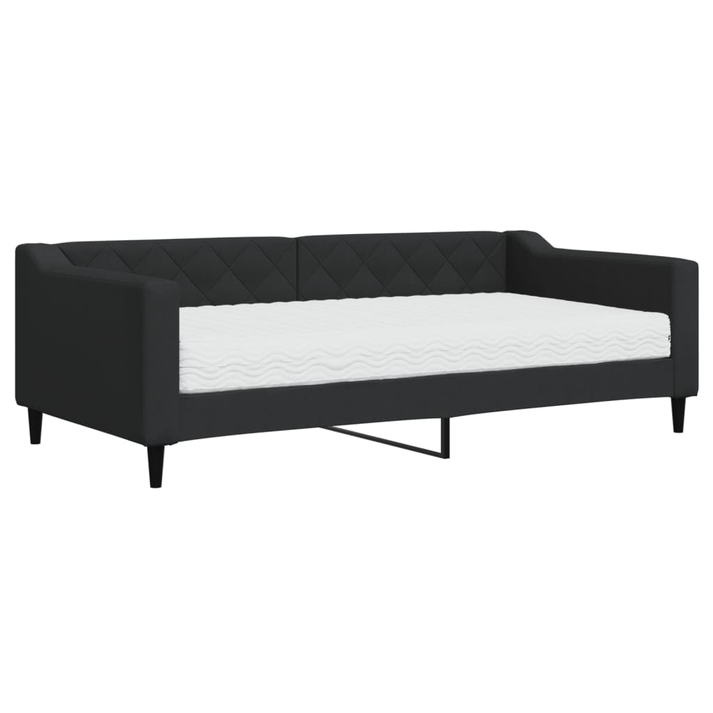 vidaXL Pat de zi cu saltea, negru, 90x190 cm, textil