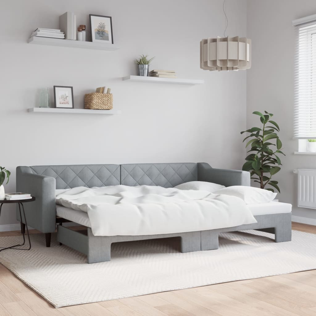 vidaXL Pat de zi cu extensie, gri deschis, 80x200 cm, textil vidaXL Pat de zi cu extensie, gri deschis, 80x200 cm, textil