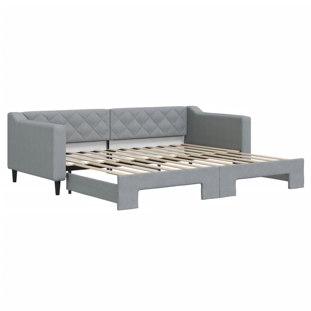 vidaXL Pat de zi cu extensie, gri deschis, 90x200 cm, textil vidaXL Pat de zi cu extensie, gri deschis, 90x200 cm, textil