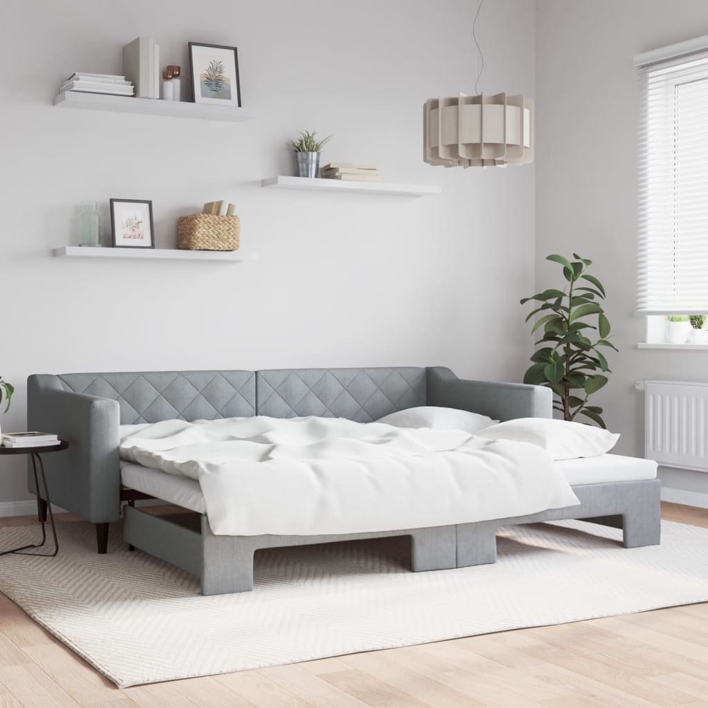vidaXL Pat de zi cu extensie, gri deschis, 90x200 cm, textil vidaXL Pat de zi cu extensie, gri deschis, 90x200 cm, textil