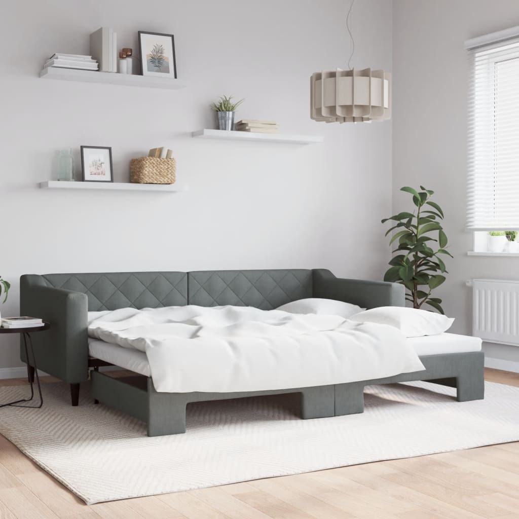 vidaXL Pat de zi cu extensie, gri închis, 90x200 cm, textil vidaXL Pat de zi cu extensie, gri închis, 90x200 cm, textil