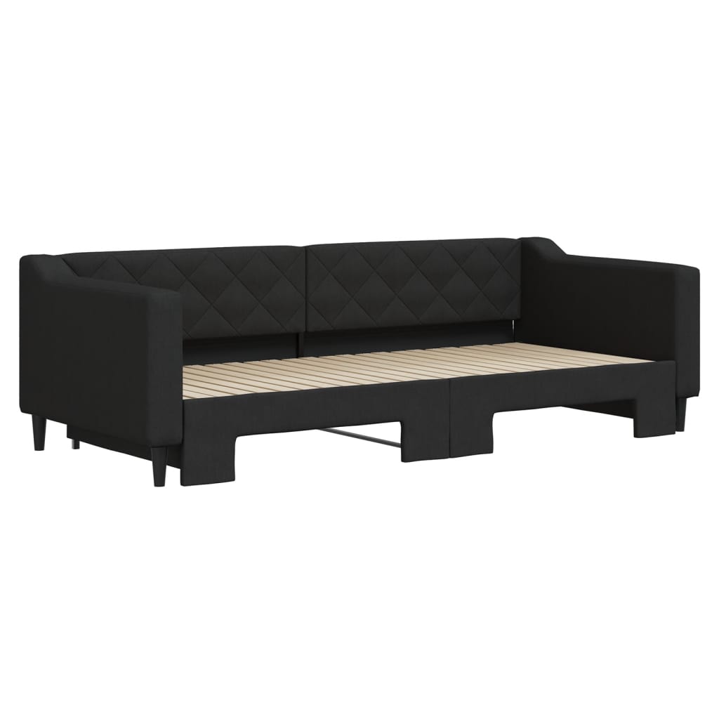 vidaXL Pat de zi cu extensie, negru, 90x200 cm, textil