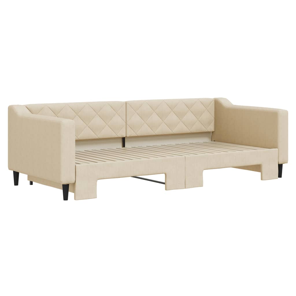 vidaXL Pat de zi cu extensie, crem, 90x200 cm, textil vidaXL Pat de zi cu extensie, crem, 90x200 cm, textil