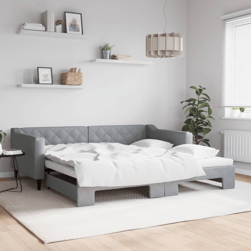vidaXL Pat de zi cu extensie, gri deschis, 100x200 cm, textil vidaXL Pat de zi cu extensie, gri deschis, 100x200 cm, textil