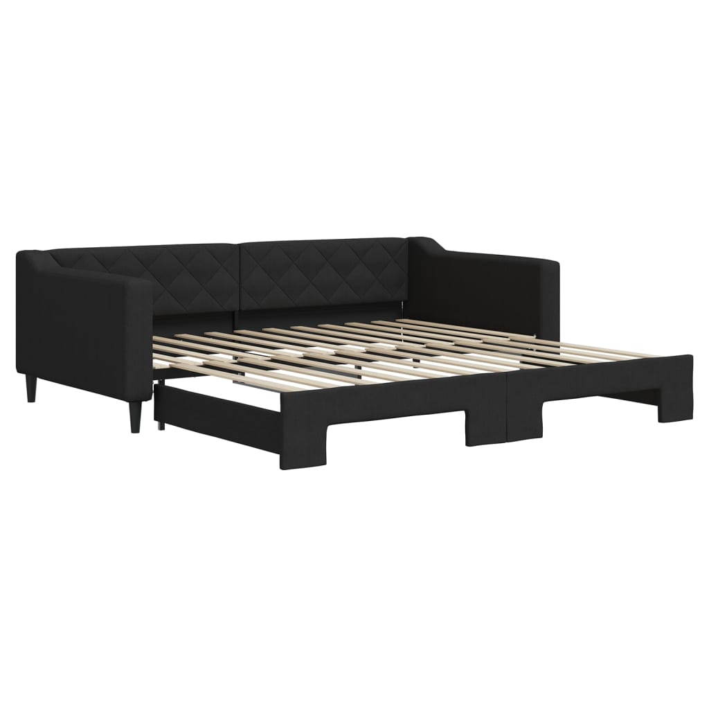 vidaXL Pat de zi cu extensie, negru, 100x200 cm, textil
