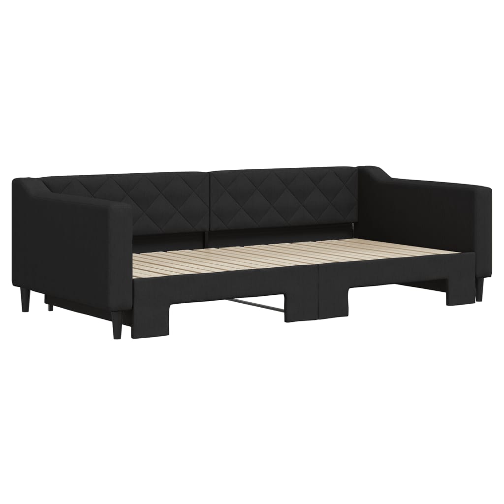 vidaXL Pat de zi cu extensie, negru, 100x200 cm, textil