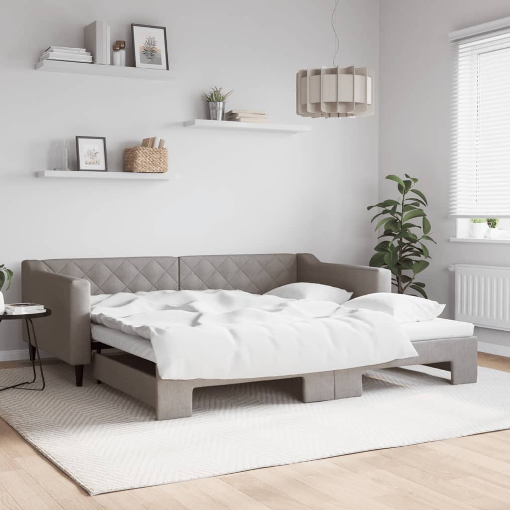 vidaXL Pat de zi cu extensie, gri taupe, 100x200 cm, textil vidaXL Pat de zi cu extensie, gri taupe, 100x200 cm, textil