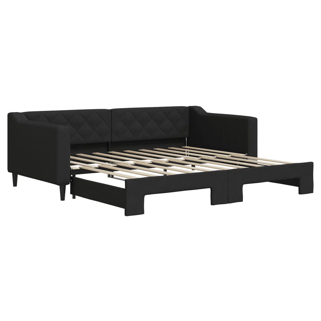 vidaXL Pat de zi cu extensie, negru, 90x190 cm, textil vidaXL Pat de zi cu extensie, negru, 90x190 cm, textil
