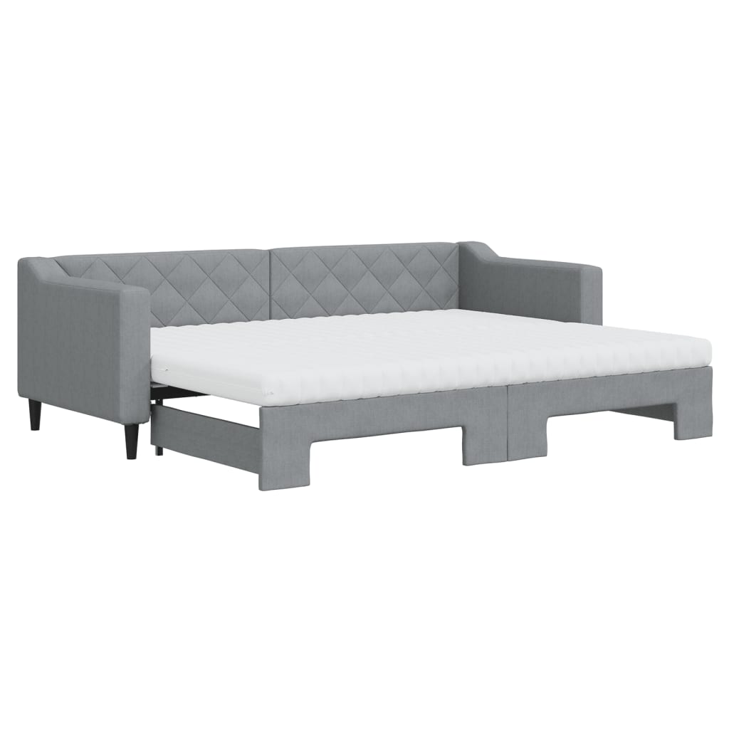 vidaXL Pat de zi cu extensie și saltele, gri deschis, 80x200 cm textil
