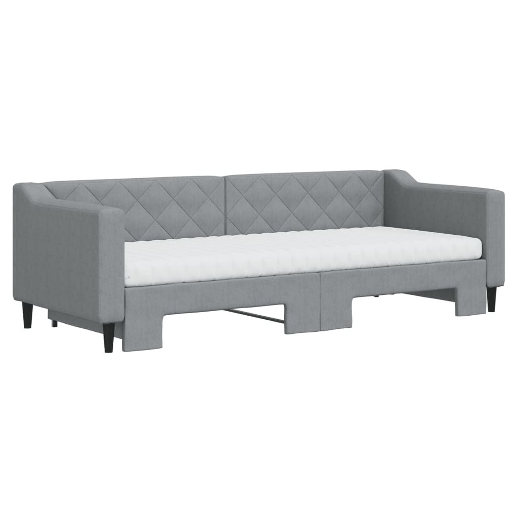 vidaXL Pat de zi cu extensie și saltele, gri deschis, 80x200 cm textil