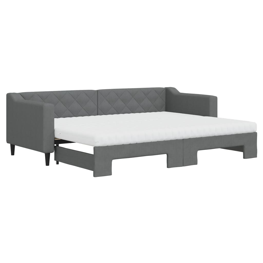 vidaXL Pat de zi cu extensie și saltele, gri închis, 80x200 cm, textil