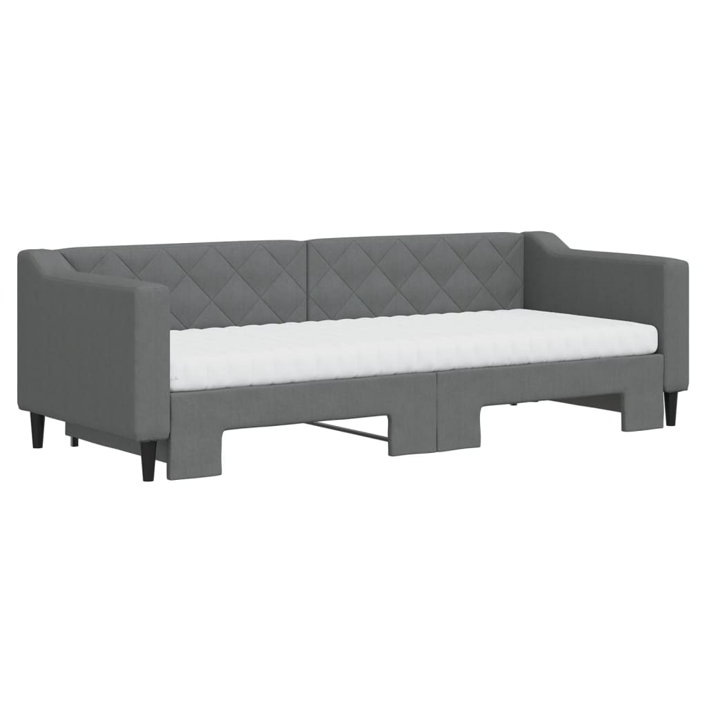 vidaXL Pat de zi cu extensie și saltele, gri închis, 80x200 cm, textil