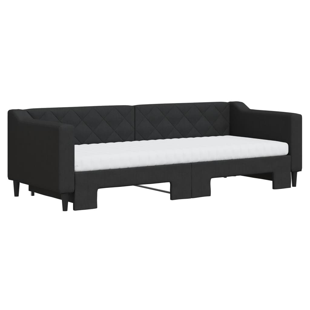 vidaXL Pat de zi cu extensie și saltele, negru, 80x200 cm, textil