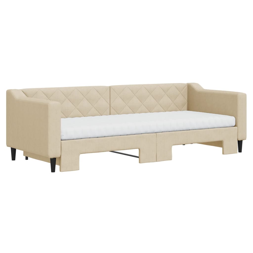 vidaXL Pat de zi cu extensie și saltele, crem, 80x200 cm, textil vidaXL Pat de zi cu extensie și saltele, crem, 80x200 cm, textil