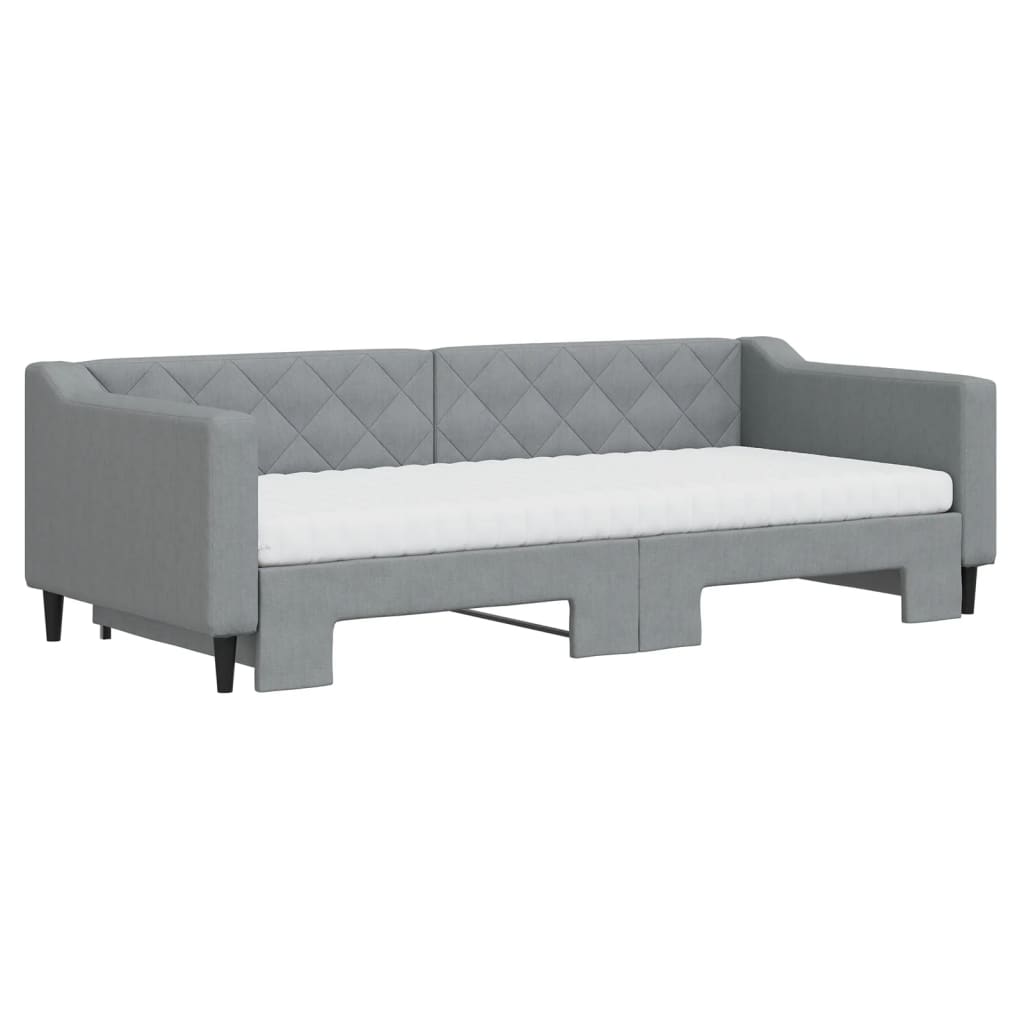 vidaXL Pat de zi cu extensie și saltele, gri deschis 90x200 cm textil vidaXL Pat de zi cu extensie și saltele, gri deschis 90x200 cm textil
