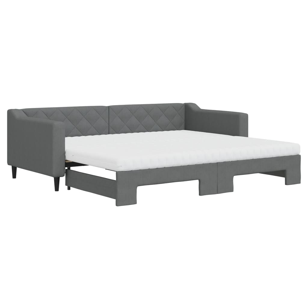 vidaXL Pat de zi cu extensie și saltele, gri închis, 90x200 cm, textil