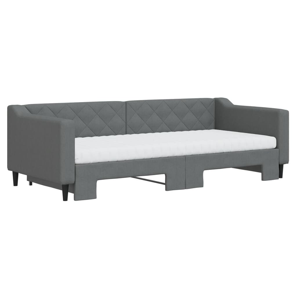 vidaXL Pat de zi cu extensie și saltele, gri închis, 90x200 cm, textil