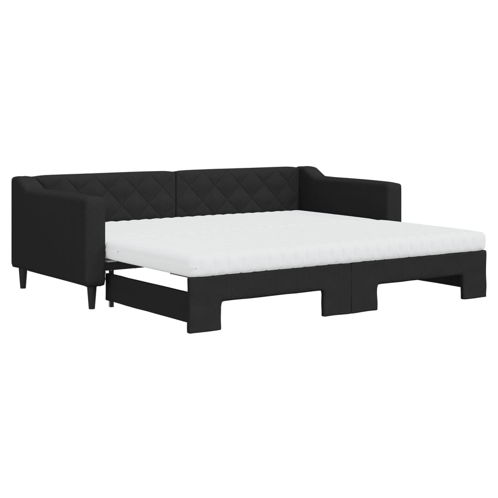 vidaXL Pat de zi cu extensie și saltele, negru, 90x200 cm, textil