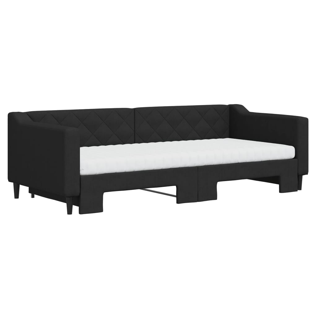 vidaXL Pat de zi cu extensie și saltele, negru, 90x200 cm, textil
