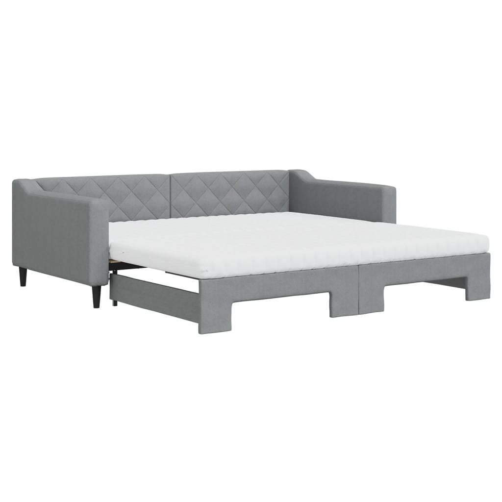 vidaXL Pat de zi cu extensie și saltele, gri deschis 100x200 cm textil