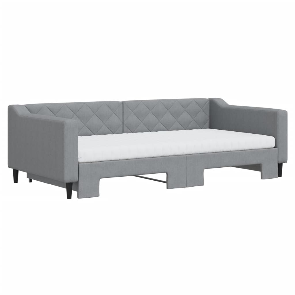 vidaXL Pat de zi cu extensie și saltele, gri deschis 100x200 cm textil
