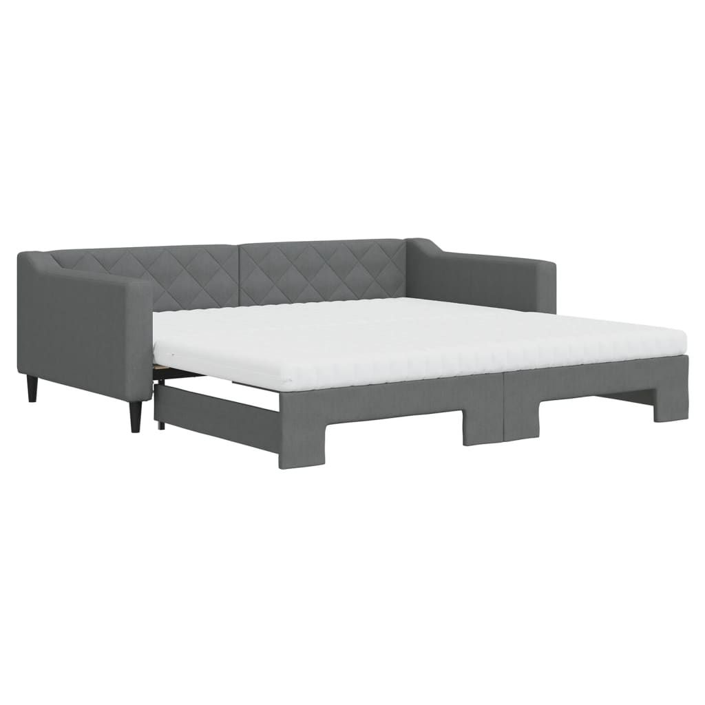 vidaXL Pat de zi cu extensie și saltele, gri închis, 100x200 cm textil vidaXL Pat de zi cu extensie și saltele, gri închis, 100x200 cm textil