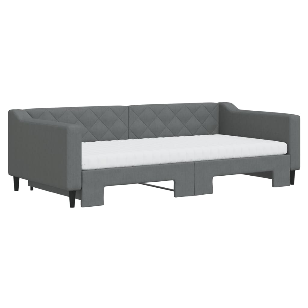 vidaXL Pat de zi cu extensie și saltele, gri închis, 100x200 cm textil vidaXL Pat de zi cu extensie și saltele, gri închis, 100x200 cm textil