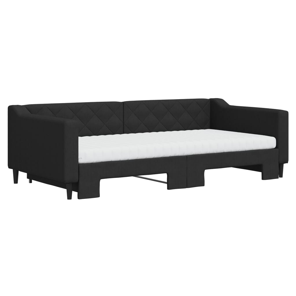 vidaXL Pat de zi cu extensie și saltele, negru, 100x200 cm, textil