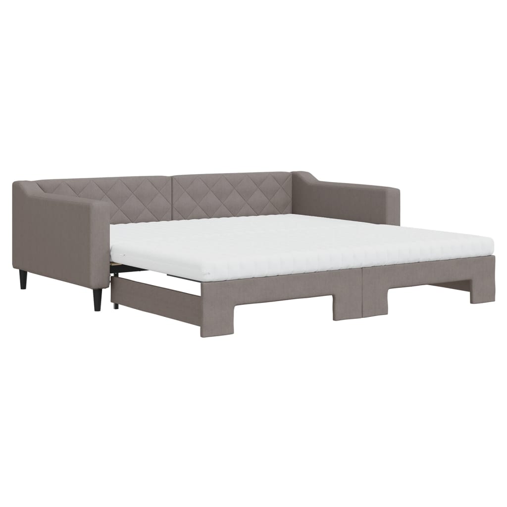 vidaXL Pat de zi cu extensie și saltele, gri taupe, 100x200 cm, textil